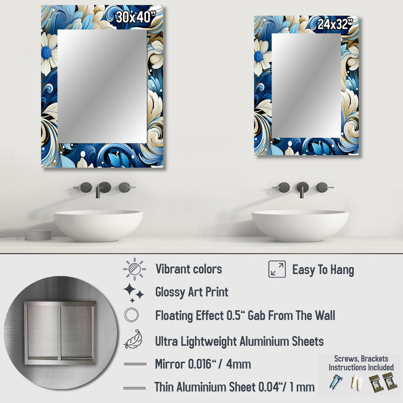 Shontai Nautical Allure Paisley Pattern - Paisley  Wall Mirror, Paisley, Floral Decorative Mirror, Printed Metal Art