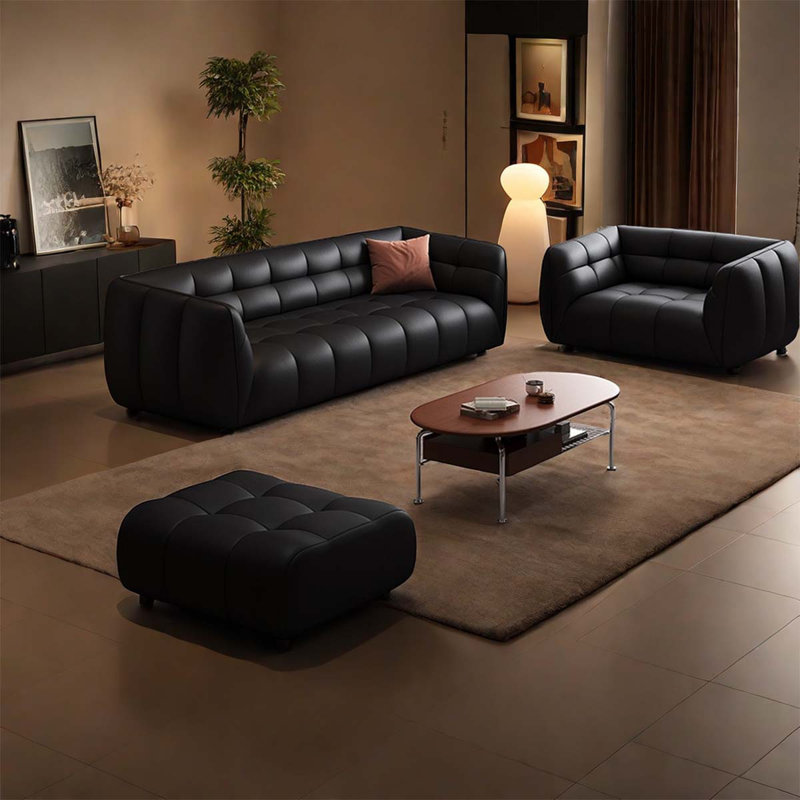Nalin 4 - Piece Faux Leather Living Room Set, Black