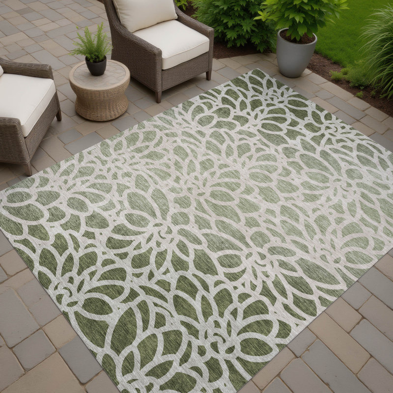 Machine Washable Indoor/Outdoor Chantille ACN2412 Botanical Rug, Rectangle 8' x 10'