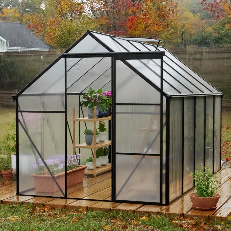 6X10Ft Polycarbonate Greenhouse Raised Base And Anchor Aluminum Heavy Duty Walk-In Greenhouses For Outdoor Backyard In All Season