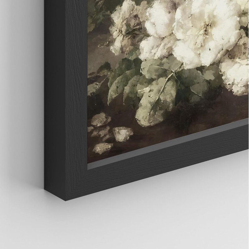 " Still Life White Flower Wall Art Natural Landscape Country Farmhouse Vintage Painting Print ", Black