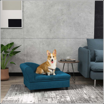 PawHut Pet Sofa, Dog Couch, Elevated Pet Bed for Small and Medium Dogs, with Hidden Storage, Soft Tufted Cushion, Dark Blue