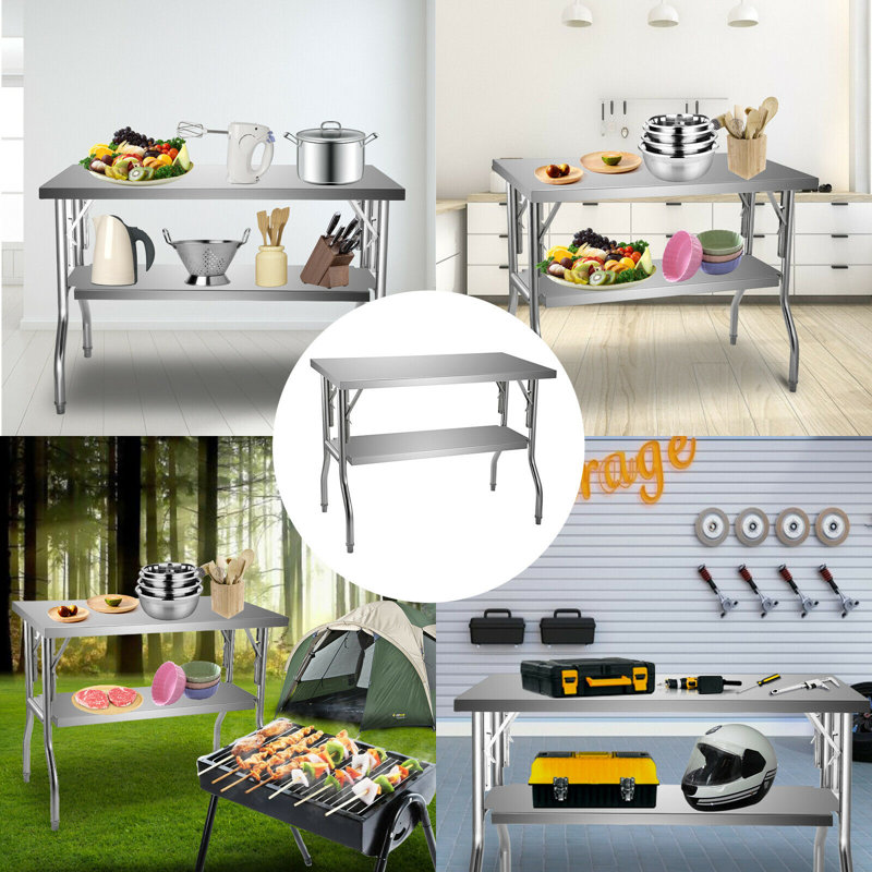 VEVOR Stainless Steel 48'' Folding Commercial Prep Table