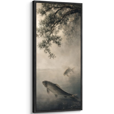 Extra Large Misty Lake Koi Fish Nature Scene Framed Canvas Print Wall Art