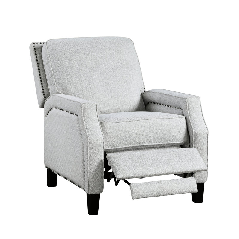 Iancarlo Push Back Reclining Chair, Gray Chenille Upholstery, 39" Height, 21.5" Seat Solid Wood Chair In Chenille, 21" Depth