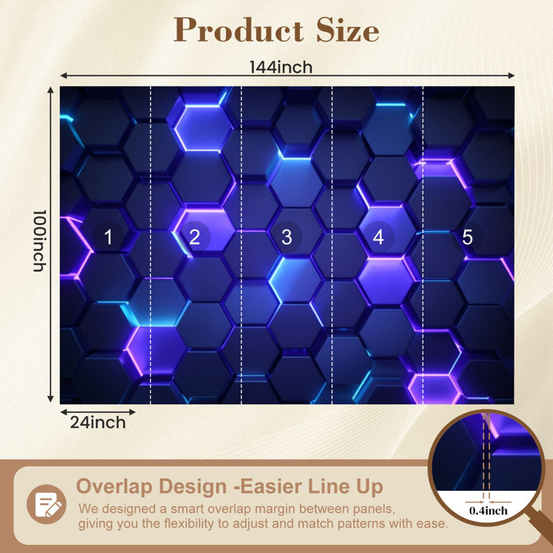 Papier peint Neon Peel and Stick Futuristic Neon Hexagon, L 144 po x l 100 po