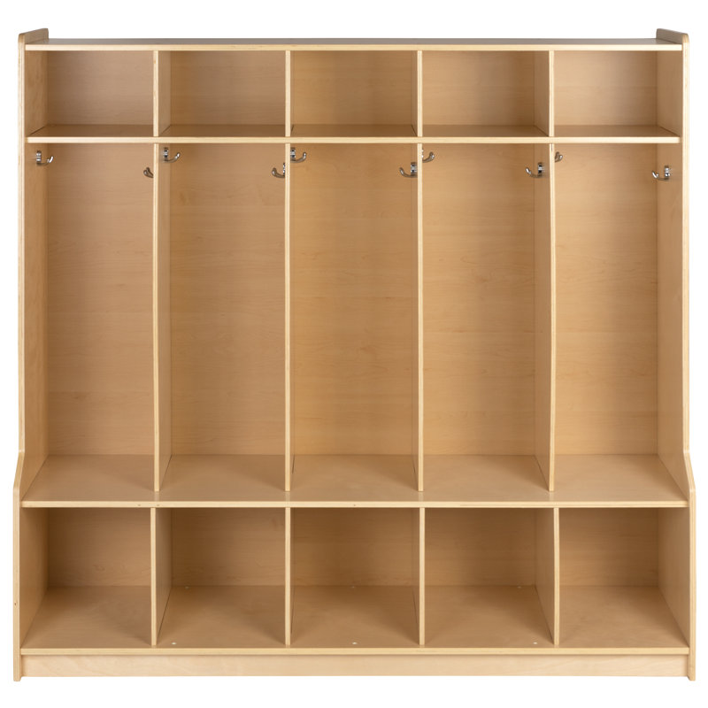 Serena Wood School Coat Locker with Bench, Cubbies and Storage Organizer Hook