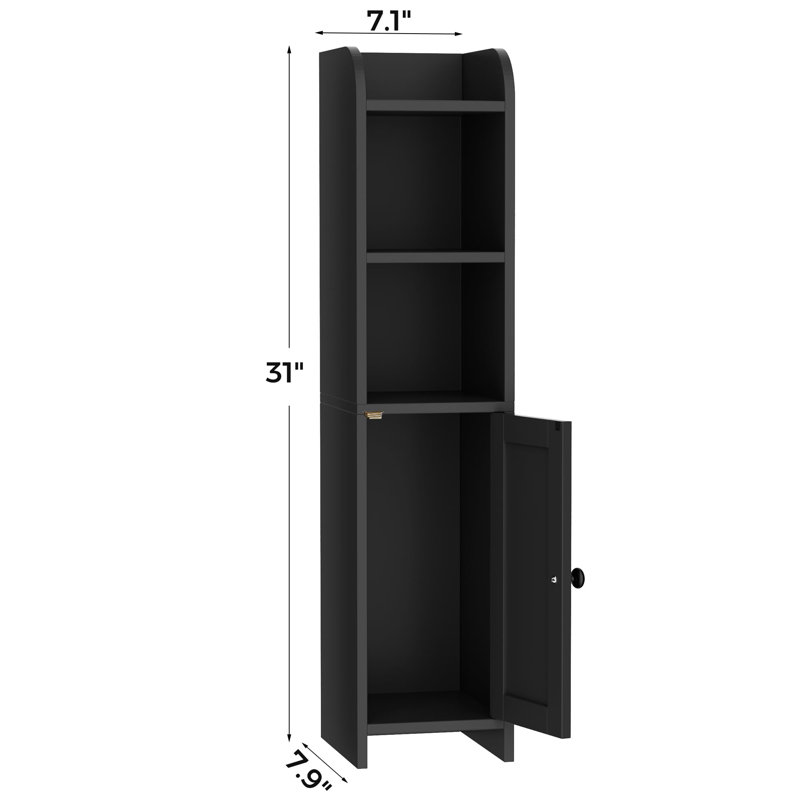 7.9" D x 7" W x 31" H Freestanding Narrow Bathroom Corner Storage Cabinet, Single Door with Shelves, Slim Toilet Paper Stand for Small Toilet Spaces