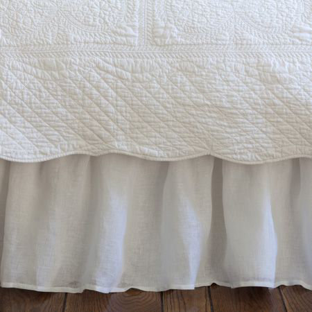 Linen Voile Gathered Bed Skirt, White, Twin