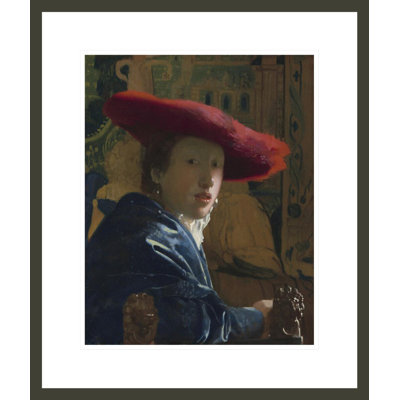 «Girl with the Red Hat» par Johannes Vermeer - Impression giclée sur cadre