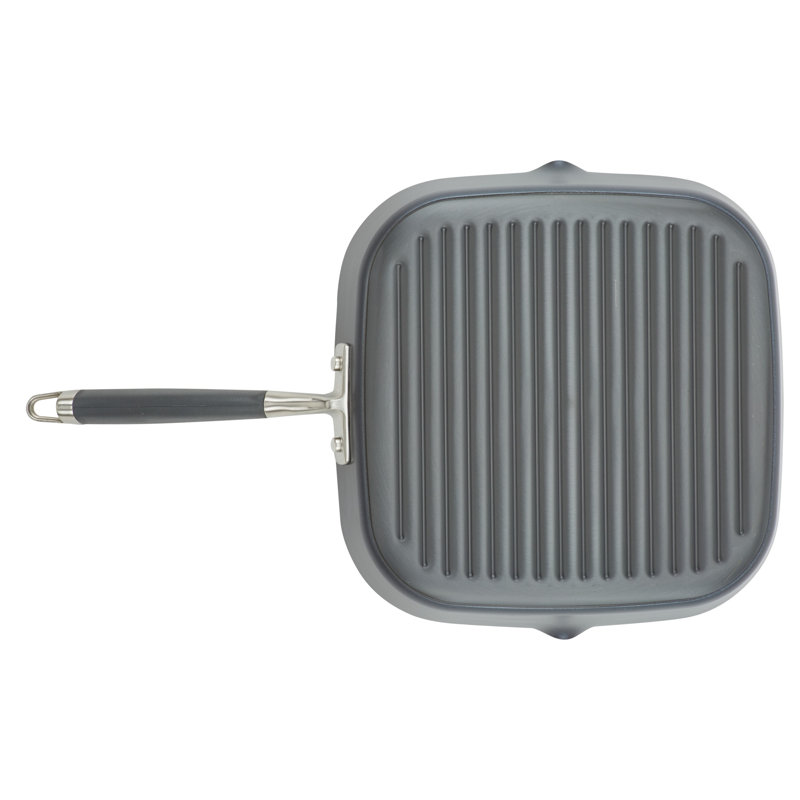 Anolon Advanced Home Hard Anodized Nonstick Deep Square Grill / Griddle Pan With Pour Spouts,11 Inch, Gray