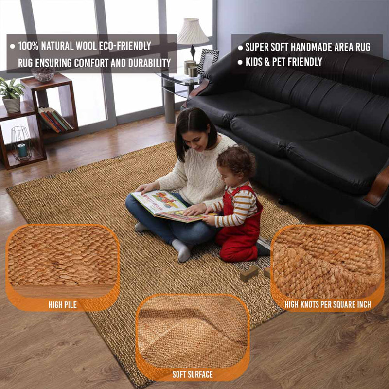 Heller Hand Woven Jute Eco-Friendly Solid Area Rugs - Rectangle, Light Brown Color, Solid Pattern, High Pile, Natural Fiber, Outdoor Indoor