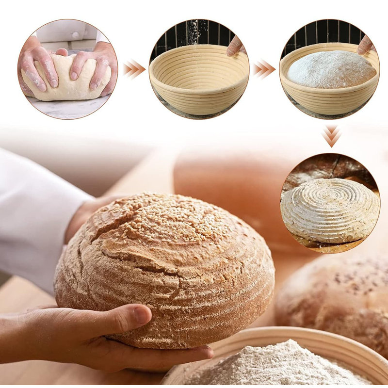 Set of 2 Round 9-Inch Natural Rattan Bread Proofing Baskets