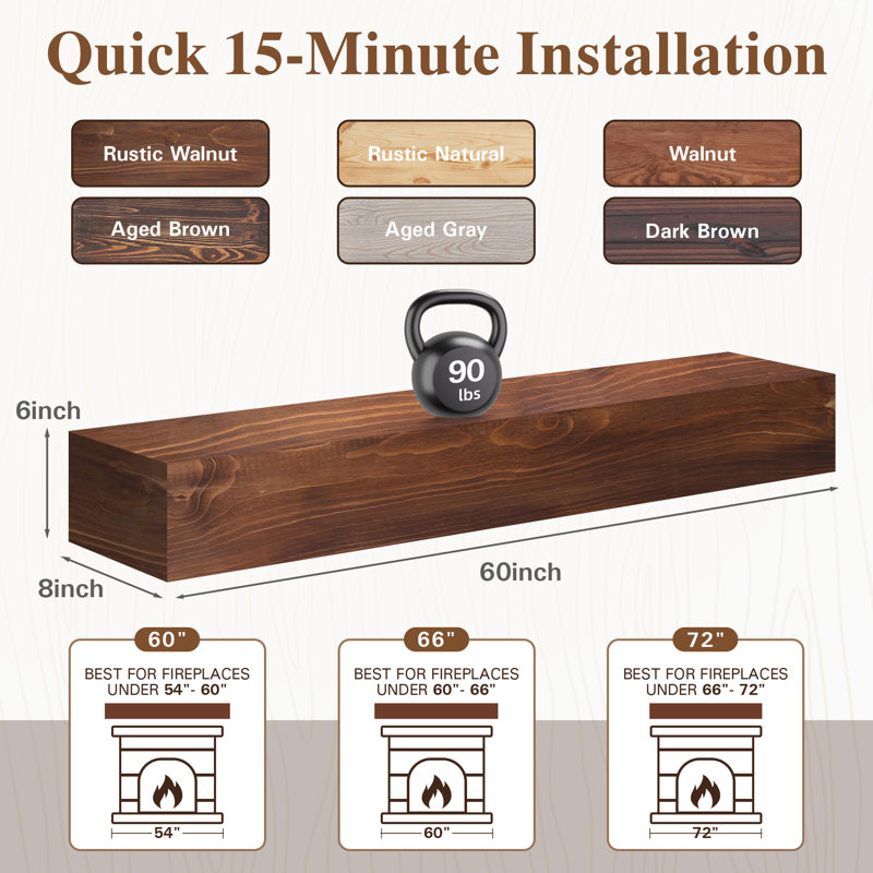 Fireplace Mantel, Brown Wood, 60"