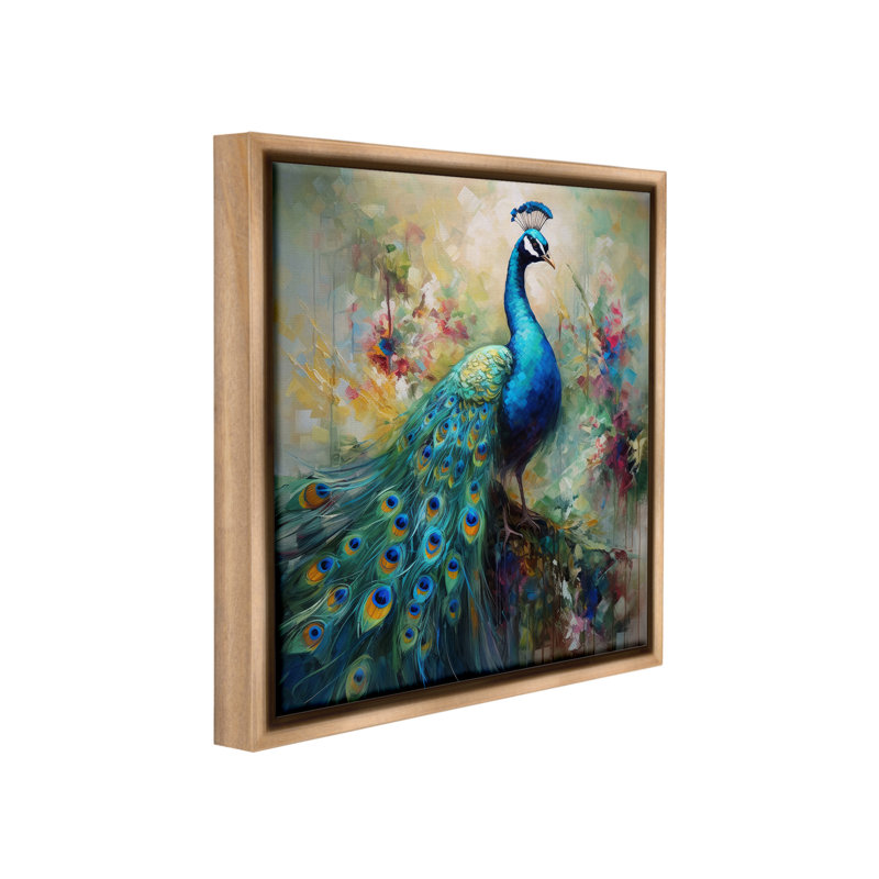 "Motif floral de paon" par Lazar Studio sur toile, Cadre flottant orme Montalcino, H 25 po x l 25 po