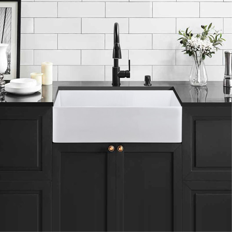 White Ceramic Kitchen Sink 33"X20" - , Heat , Stain Scratch Rust Proof, Sound Deadening 33" L X 20" W Sinks With Basket Strainer,