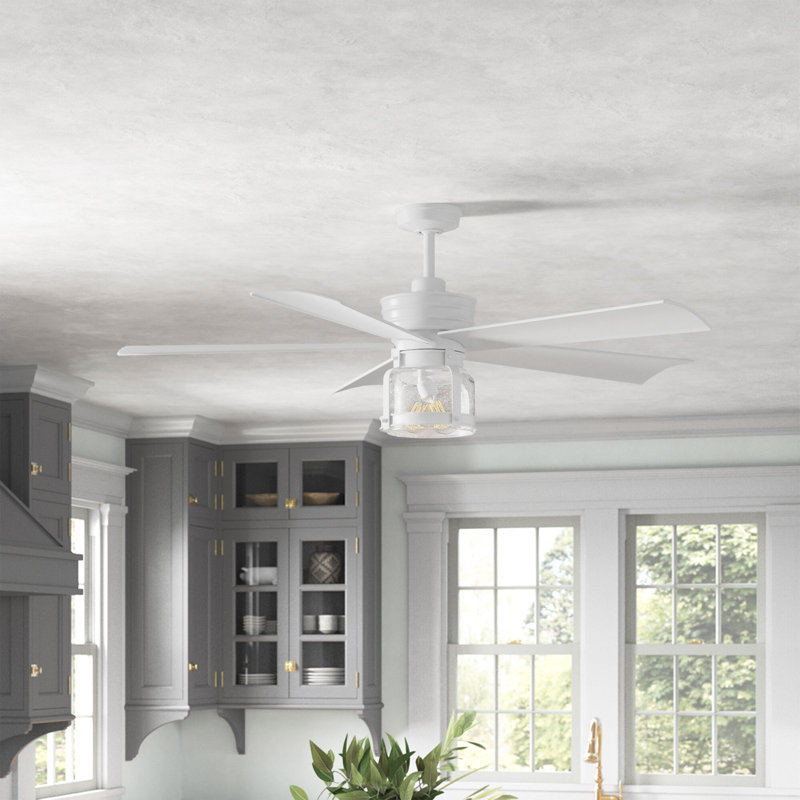 Trinika 56" Clarence 5 - Blade LED Standard Ceiling Fan with Remote Control and Light Kit Included, Satin White