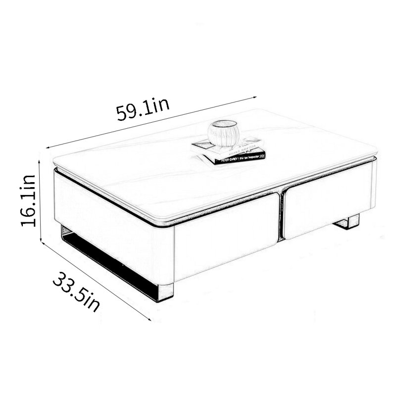 Light luxury modern rock panel coffee table, 16.1” H x 59.1” L x 33.5” W