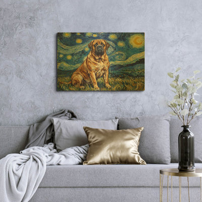 'Mastiff Starry Night' By Rich Monet Gold Metal Wall Art, 36" x 24"