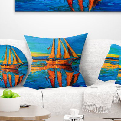 Coussin brun - Bateau imprimé Sea & Shore