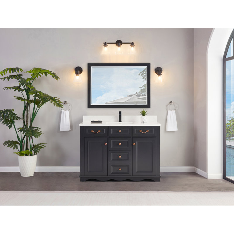 48" Cadet Finish Solid Wood Sink Vanity  With 1' Artificial Stone Top, Tricorn Black