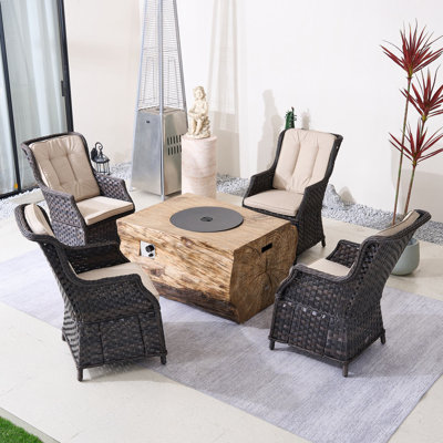 Nouriah 4-Person Outdoor Conversation Set With Fire Pit Table