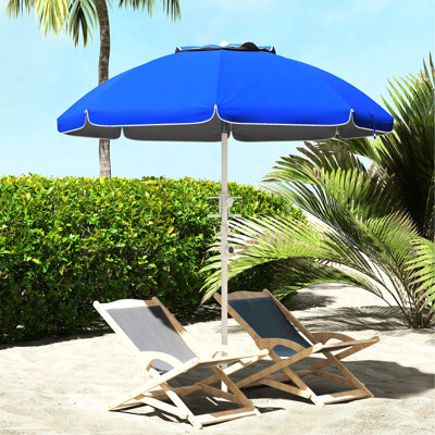 Parasol portatif de 40 ans et plus avec hauteur et inclinaison réglables, 2 porte-gobelets et crochets, housse extérieure ventilée bleue, protection inclinable, abri à fentes pour s'amuser