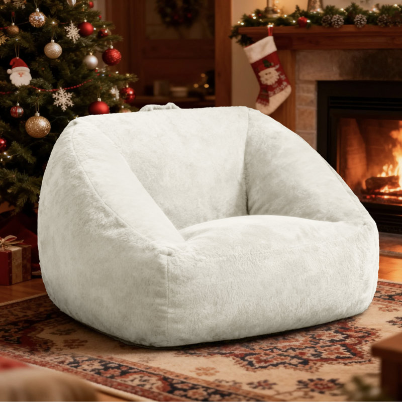 47.2" L-Shaped Memory Foam Faux Fur Beanbag Sofa, Beige
