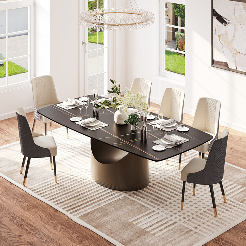 Emaline 6 - Person Faux Marble Top Pedestal Dining Set, 29.53" H x 78.74" W x 39.37" D