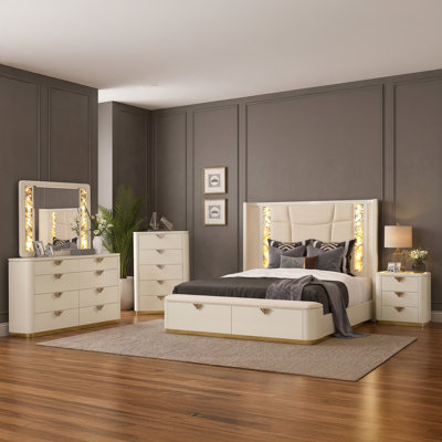 Ensemble de chambre à coucher rembourrée 5 pièces Zimran