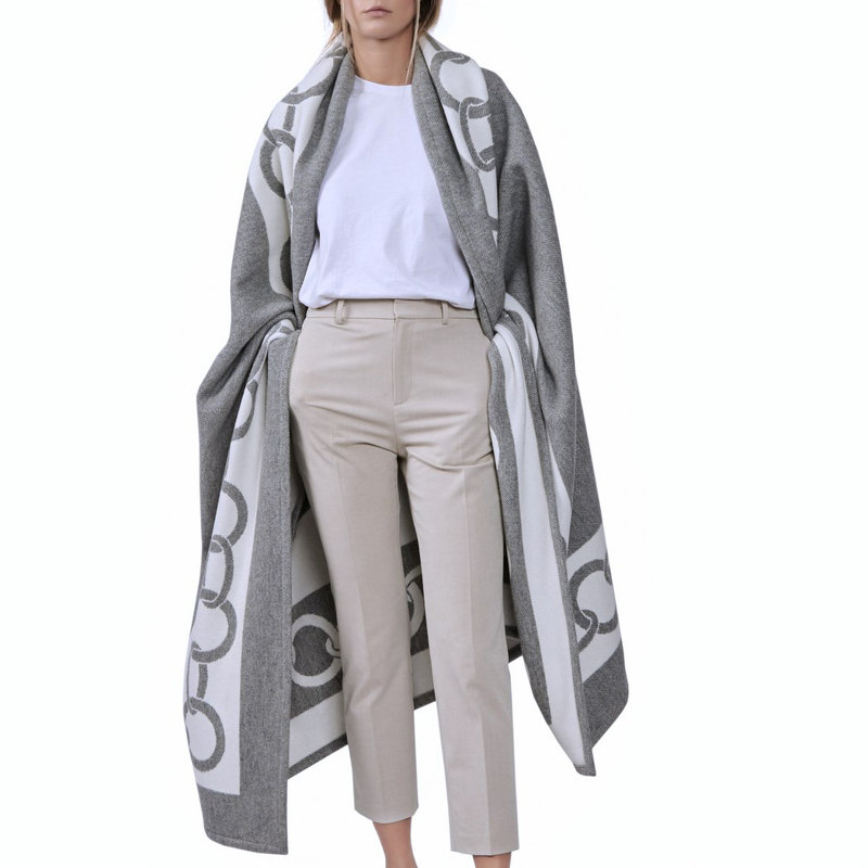 Chains Hand Woven Throw Blanket, Gray/Milk
