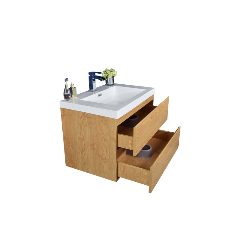 Base de meuble-lavabo simple 30 po fixée au mur seulement, Chêne anglais