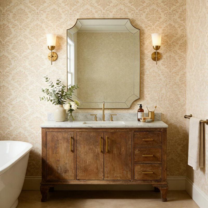 Miroir de salle de bain Minuette Cadre en acier inoxydable, 36" x 30", Or brossé