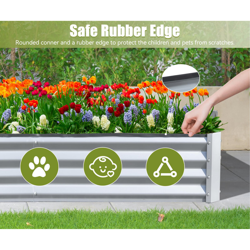 8X4x1 Ft Galvanized Raised Garden Bed, Outdoor Planter Garden Boxes Large Metal Planter Box For Gardening Vegetables Fruits Flowers, Silver