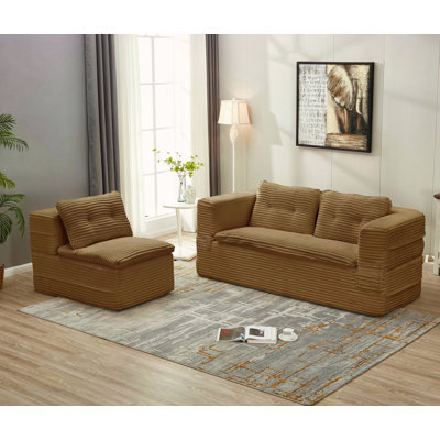 Multi Functional Sectional Sofa Bed With Independent Chaise Lounge And Functional Blanket,Plush Corduroy Sofa Couch,Convertible Sofa Bed,80" King Size Bed,Deep Seat Sofa
