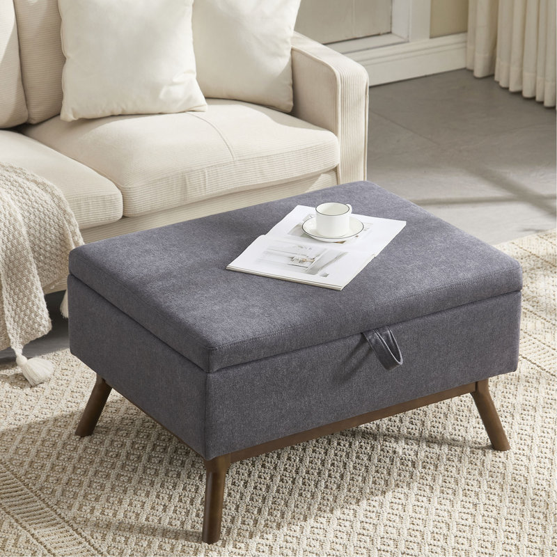Banc de rangement Mid-Century, Lin gris foncé