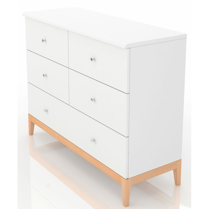 Alyssa Solid Wood 120cm W 5 - Drawer Chest of Drawers