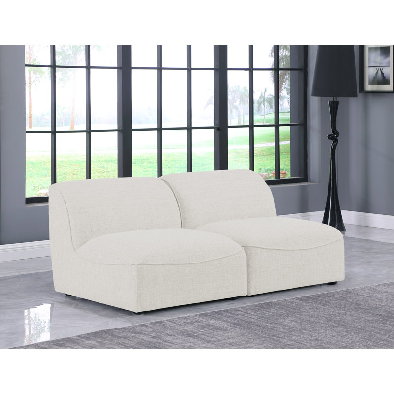 Canapé modulaire en lin Claramae, Tissu crème texturé en lin