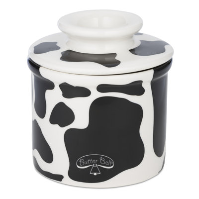 Butter Bell - The Original Butter Bell crock by L Tremain, a Countertop French Ceramic Butter Dish Keeper for Spreadable Butter, Cow Pattern, Black & White