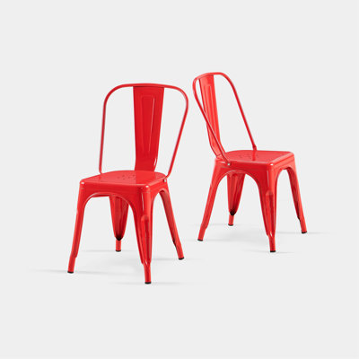 Set of 2 High Gloss Industrial Metal Dining Chairs 18 Inch Seat Height Stackable Indoor Outdoor, Lightweight Easy-Clean Surface, Easy Assembly, Durable Modern Design