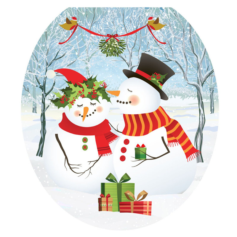 Décalcomanie de siège de toilette Snowman Mistletoe, Rond