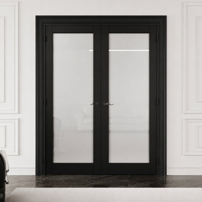 60" x 80" 1-Lite Black Frame & Frosted Glass Interior French Door with Black Hinges, Latch & Lock, Privacy Glass Door Slab, Sound-Dampening & Waterproof Solid Core Door, Suit for Laundry, Closet, Pantry, Bathroom Doors, Room Doors