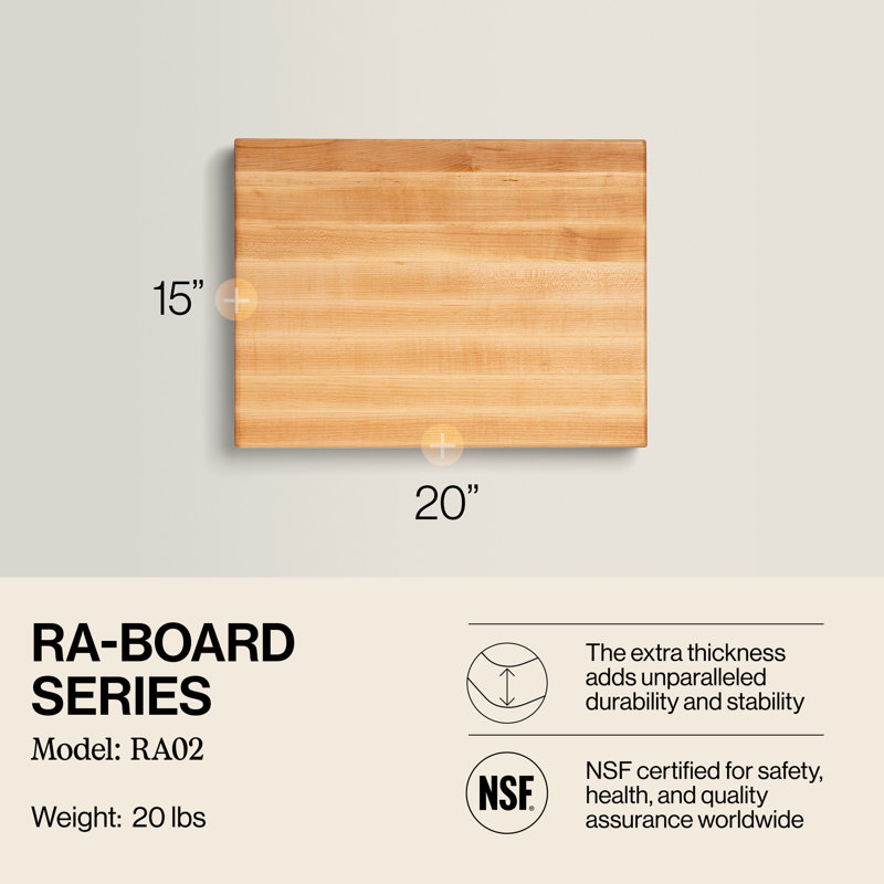 John Boos Maple Wood Edge Grain Reversible Cutting Board, 20" L x 15" W x 2.25" D, Maple