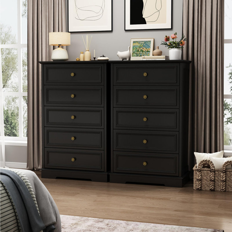 Goode 27.5'' W 5 - Drawer Dresser (Set Of 2), Black