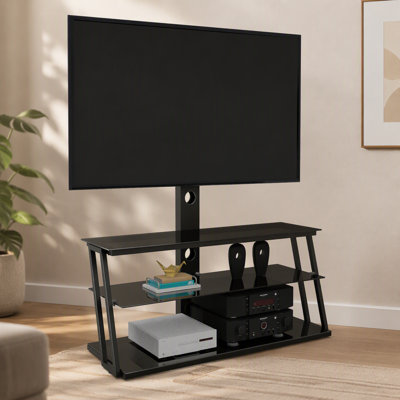Black Multi-Function Angle And Height Adjustable Tempered Glass  TV Stand