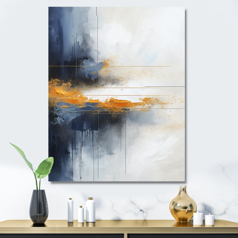 Tempête de marbre bleu et jaune VI - art mural abstrait, Toile tendue, 40" H x 30" W