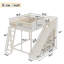 Lit mezzanine double avec tête de lit tapissier et tablettes de rangement, complet avec échelle et glissoire, beige-130188524-130188527