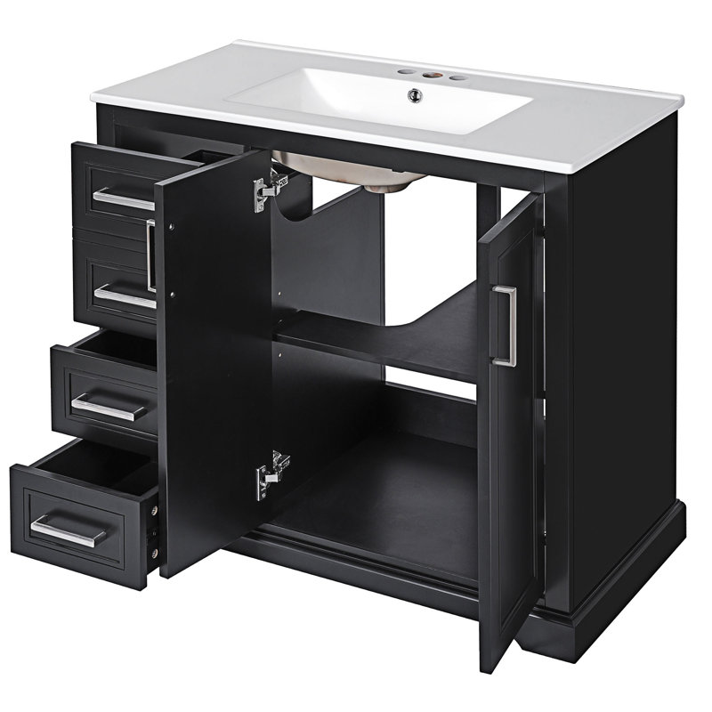 Bathroom Vanity With Ceramic Sink, Black