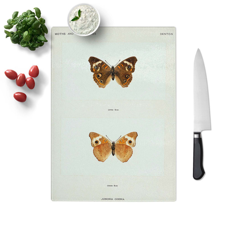 Tempered Glass Buckeye Butterfly Chopping Board, 28.5 cm W x 39 cm L
