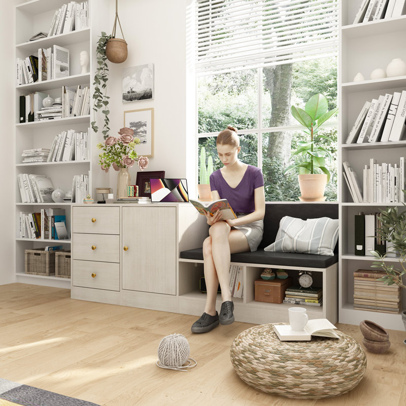 Comfortable Bench With Storage Cabinet And 2-Shelf